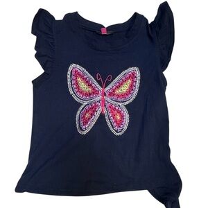 Girls' Vince Camaro Navy Blue Embroidered Butterfly Top
